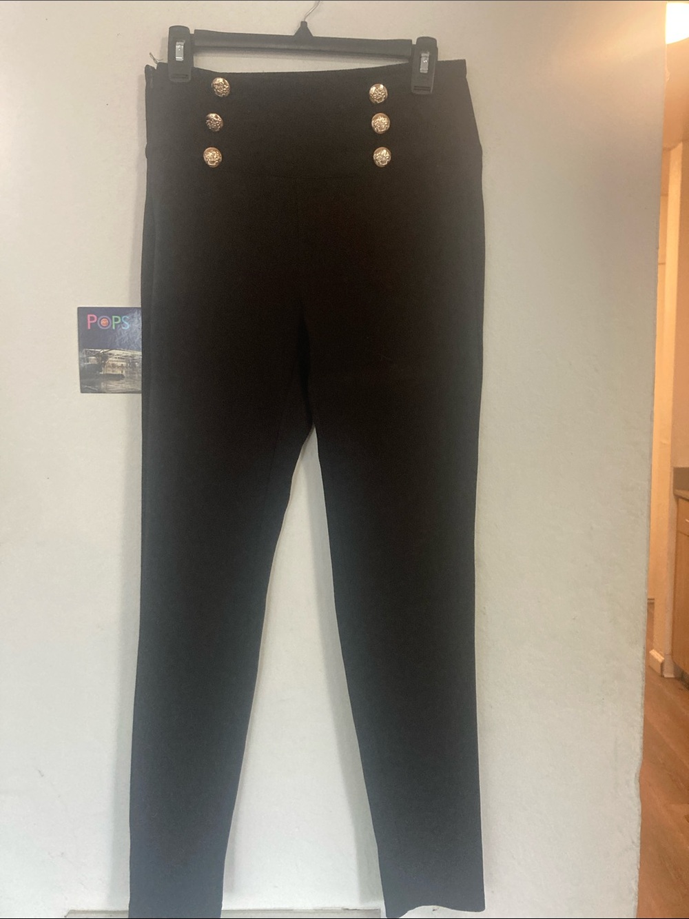 SHEIN Black High-Waist Straight Leg Pants with Gold Buttons